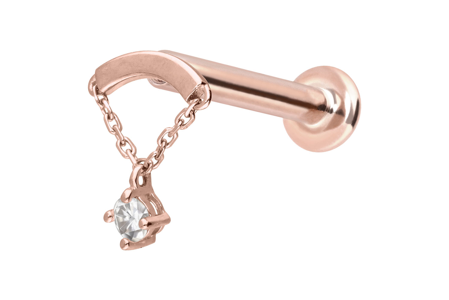 14 Karat Gold Labret Piercing mit Push Fit MOISSANIT + BOGEN + KETTE